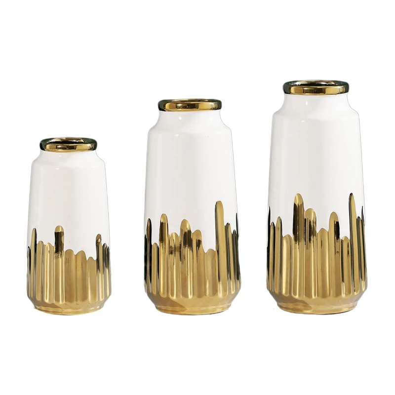 

Керамическая ваза с золотым гальваническим покрытием в скандинавском стиле, современный домашний цветочный горшок, Прямая