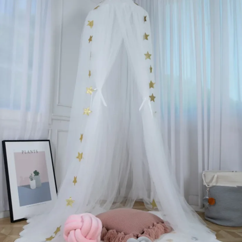 Nordic Princess Crown Dome Tent Mosquito Net 7-layer Mesh Bed Curtain Children's Room Decoration Girl Pink Crib Canopy Beds Kids