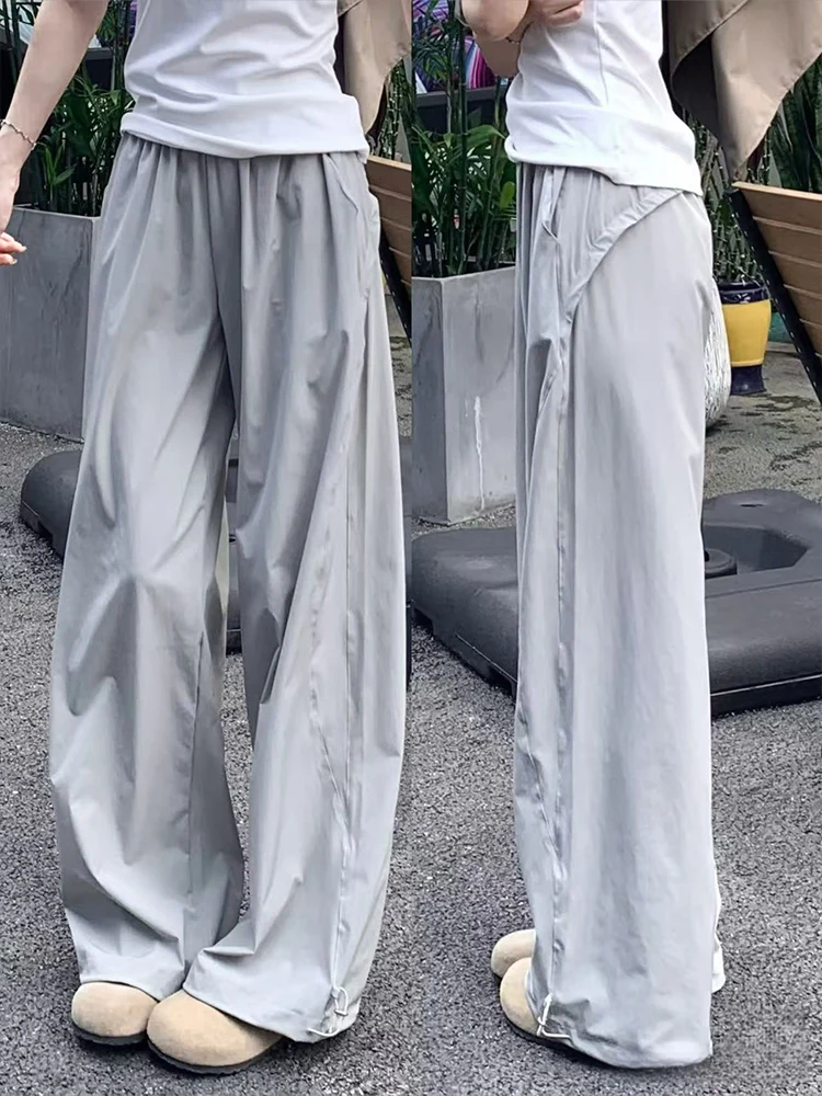 

Легкие летние тонкие брюки Qui Dry Ice Silk с прямыми штанинами и широкими штанинами, повседневные брюки с защитой от солнца для мужчин и женщин