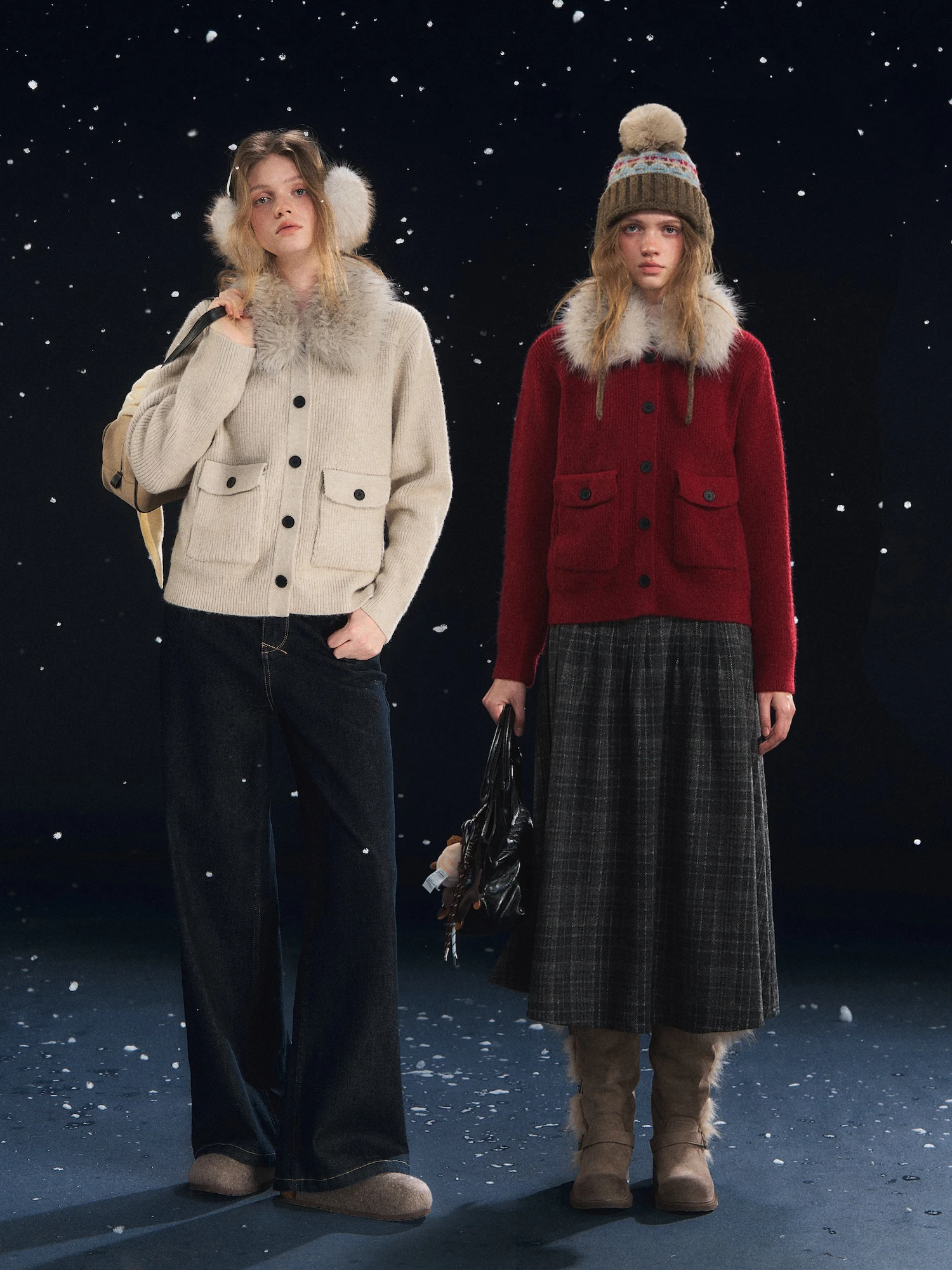 

SOMESOWE Detachable Fur Collar Open Cardigan Casual Sle Long Sve Knitted Sweater for Women Daily Wear Spring Season