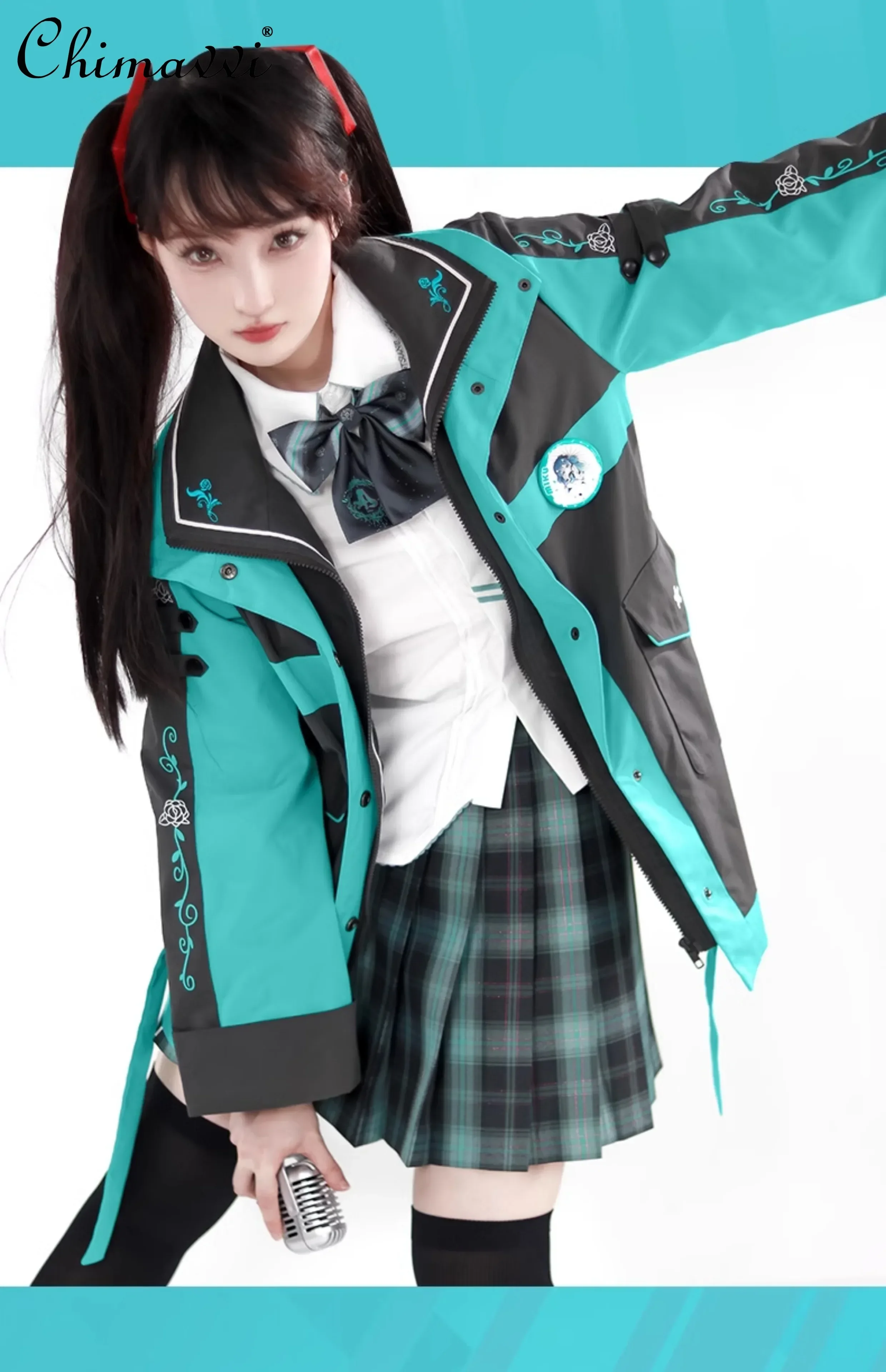 Chaquetas de Anime Kawaii japonés para otoño e invierno, chaqueta de gran tamaño Jk de retazos para niñas dulces, abrigo de estilo universitario de manga larga para estudiantes