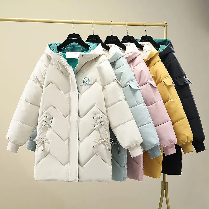 Cotton Puffer Coat Female Winter New Jacket Woman Down Jacket Long Coat Hooded Parkas Fashion Warm Outwear Thick Zipper Overcoat