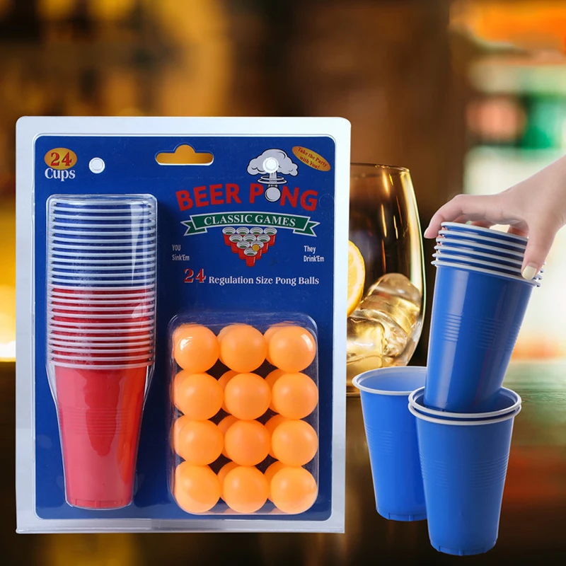 12/24 Cups Beer Pong Set Drinking Cup Board Game Home Party Plastic Cups Reusable Red Cups Toss Table Games Party Bar Supplies