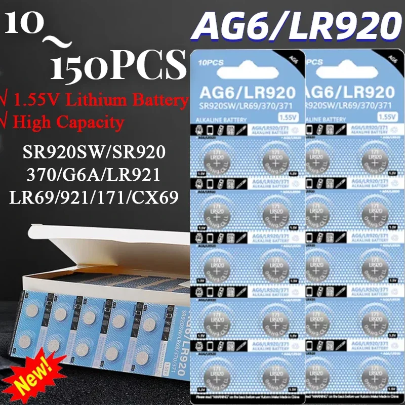 1.55V AG6 Coin Battery AG6 371 SR920SW LR920 SR927 171 370 L921 LR69 SR920 Button Batteries for Watch Toys Remote Button Cell