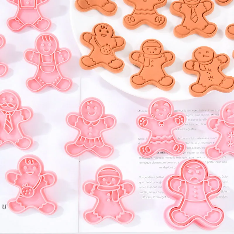 9/10Pcs Christmas Gingerbread Man Cookie Cutter Mold Biscuit Fondant Embosser Stamp DIY Cake Decor New Year Party Baking Tools