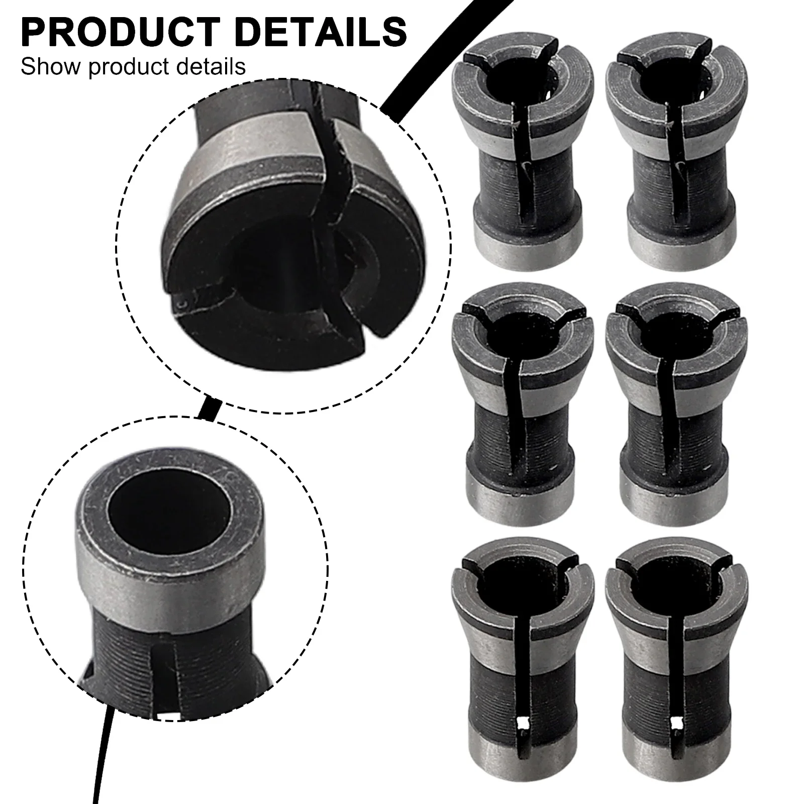 For Trimming Engraving Machine Collet Adapter Bit Collet Black And Silver Carbon Steel Chuck 6/6.35/8mm Height 20mm