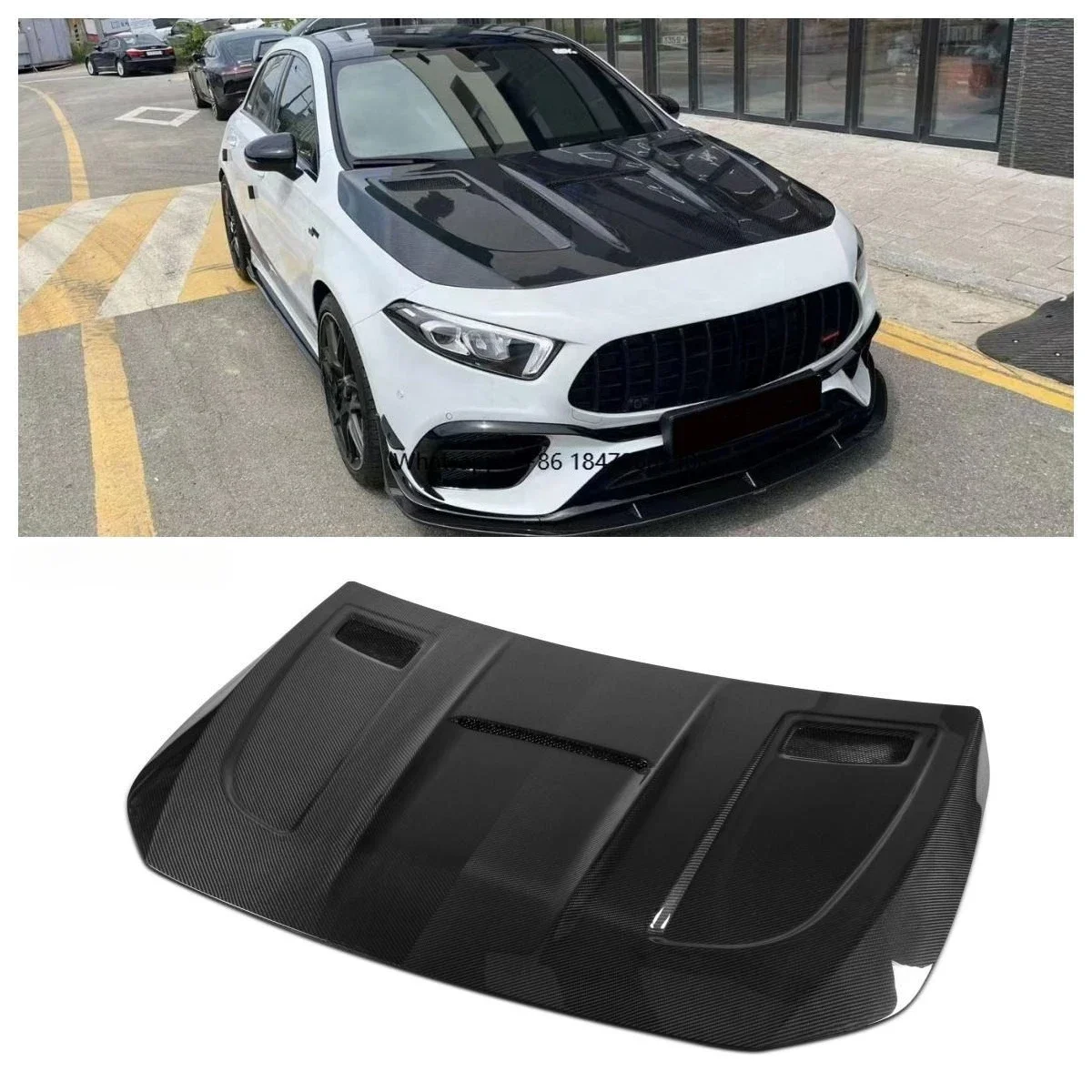 High Quality 2019-2023 Dry Carbon Automotive Engine Hood Suitable for  A-class Series Carbon Fiber Engine Hood