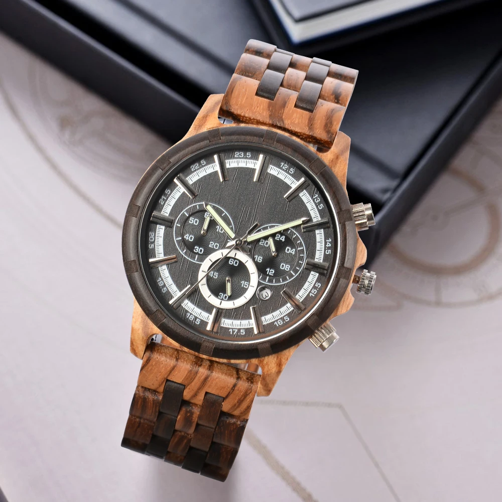 Wooden Watch Men Top Brand Luxury Stylish Chronograph Military Clook Wood Quartz Wriswatches Man Drop Shipping reloj hombre