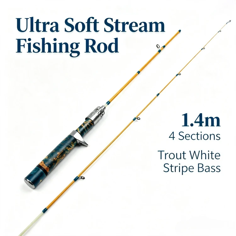 Portable 1.4m Four Segments Ultra Soft Carbon Catapult Fishing Rod Travel Lure Rod for Stream Trout White Stripe Small Game Fish