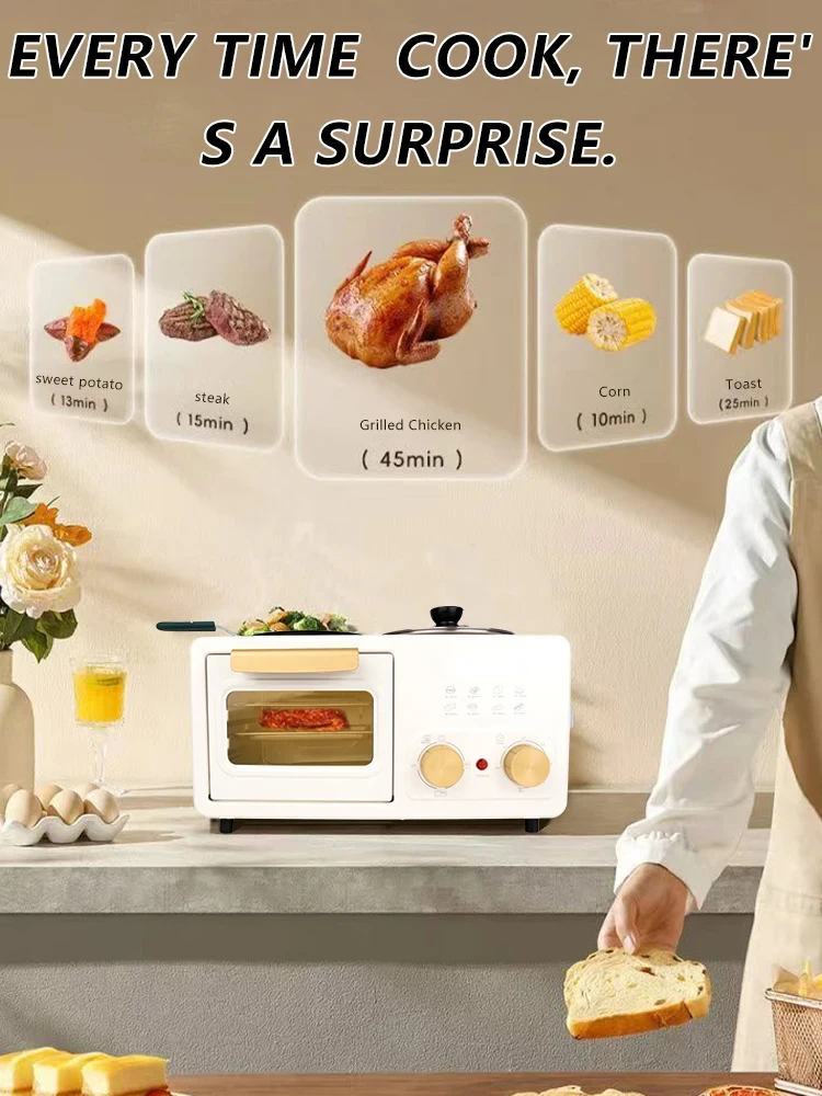 متعددة الوظائف 4 في 1 آلة الإفطار المنزلية فرن كهربائي صغير آلة الساندوتشات عجة مقلاة إناء/ قدر المرجل