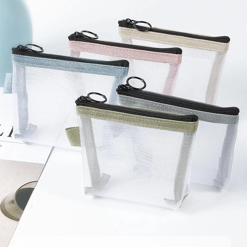 Mesh Zipper Storage Bags Square Nylon Coin Bag Bank Card Key Earphone Portable Pouch Cosmetic ID Credit Card Storage Tool