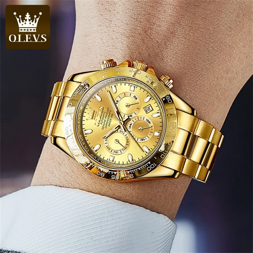 OLEVS Top Luxury Brand Automatic Mechanical Watch Original Business Waterproof Luminous Calendar Week Display Men\'s Watch 6638