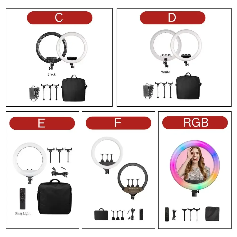 18 بوصة حلقة ضوء LED كبير صورة شخصية فيديو التحكم عن بعد حامل ثلاثي القوائم مشبك الهاتف يوتيوب الإضاءة المباشرة استوديو التصوير الفوتوغرافي
