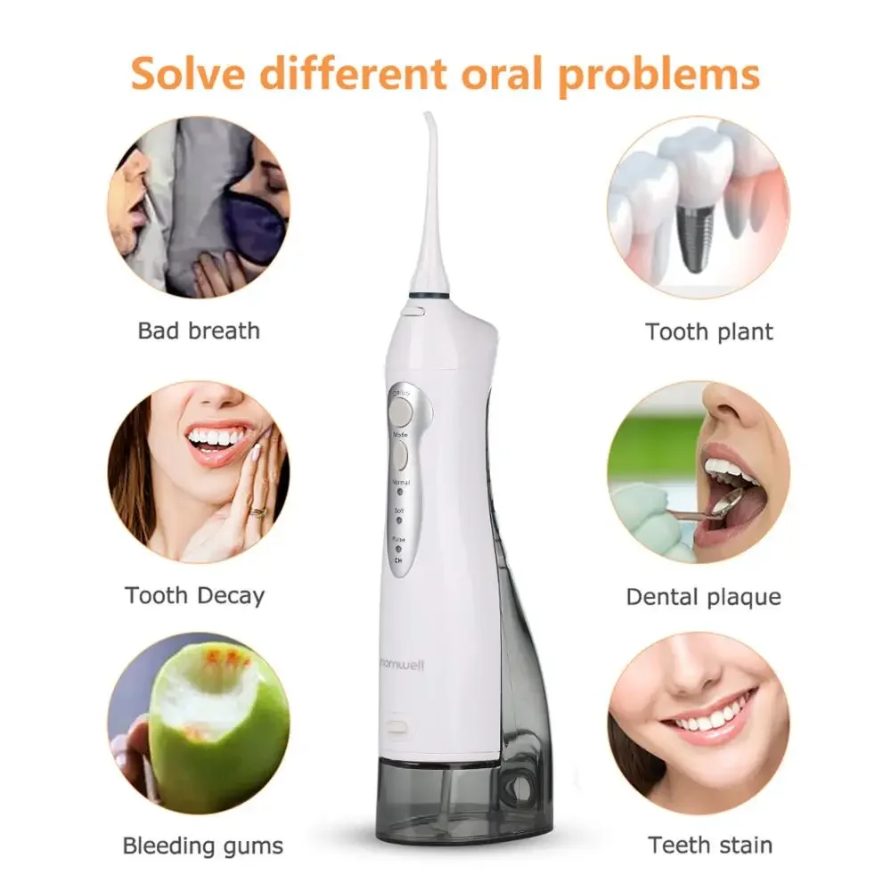 Mornwell USB Rechargeable Water Flosser- Portable Dental Water Jet, 300ML Tank, Waterproof Teeth Cleaner