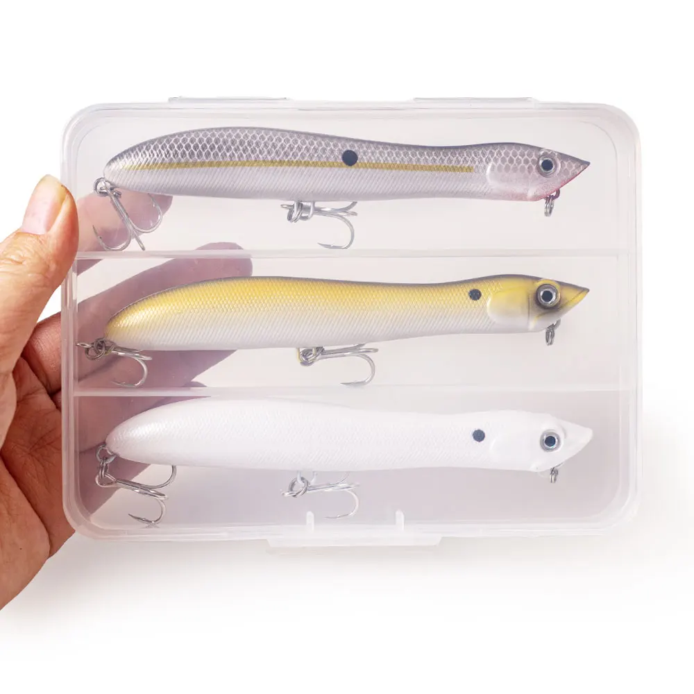 

3pcs Set Topwater Pencil Popper Luring Bait 12.5cm 18g Plastic Artificial Swinging Fishing Gear Tackle Set Plastic Box
