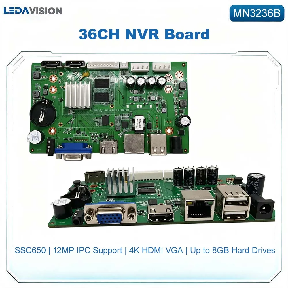 Цифровая видеорегистрационная плата ANJ 4K 12MP с процессором Mstar, NVR на 36 каналов, двусторонняя аудиосвязь, P2P, Onvif, система видеонаблюдения MN3236B
