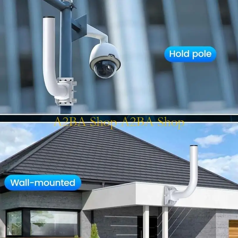 A2BA Bridge Wall Mount Bracket in White Metal Curved J Poles Holder with Mount Plate