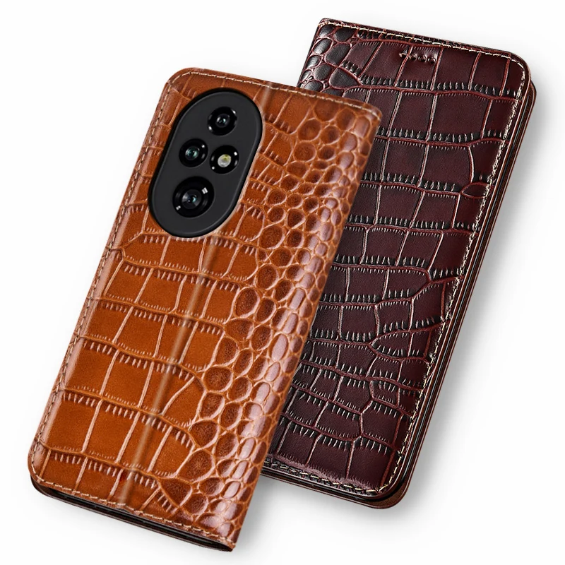 

Cases For HONOR 200 Pro Lite 5G Crocodile Pattern Flip Case Luxury Cowhide Genuine Leather Magnetic Wallet Covers