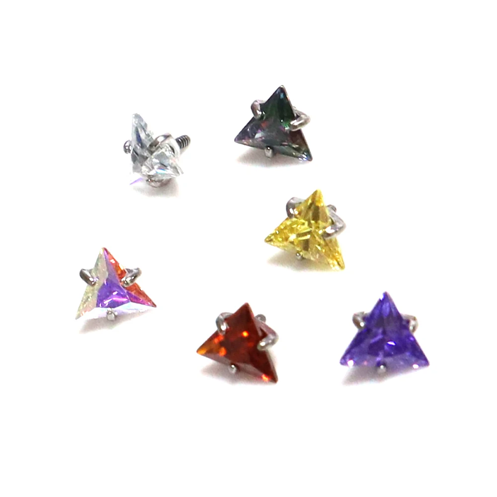 F136 Titanium Lip Stud Triangle Zirconia Claw Zirconium Thread 16G Body Piercing Jewelry Europe And The United States Earrings