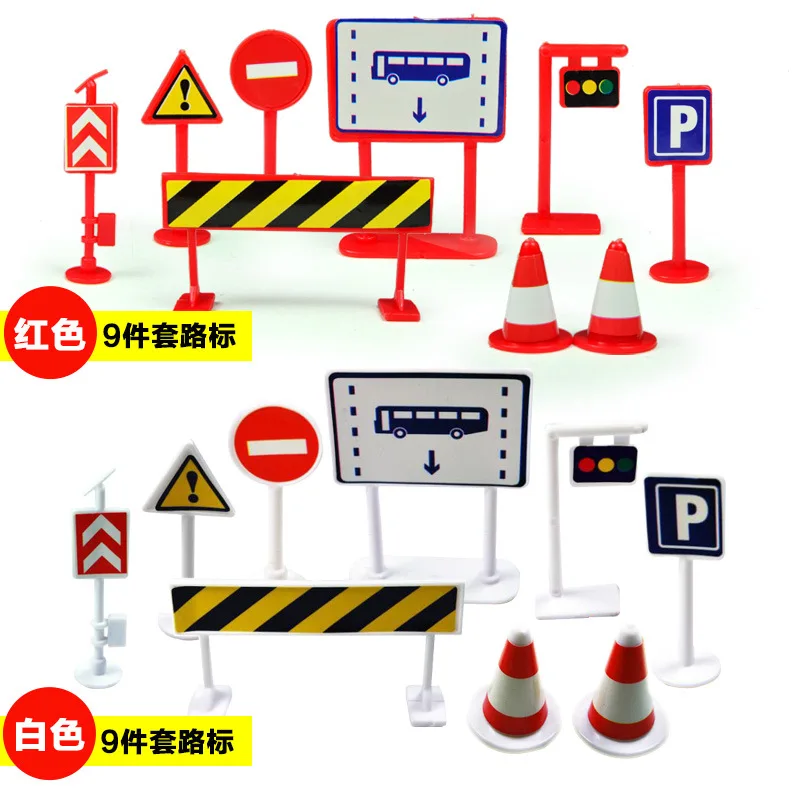 

9Pcs/Set Mini Traffic Signs Model Road Block Safety Education Model Kits Diy Street Scene Layout Of Diorama