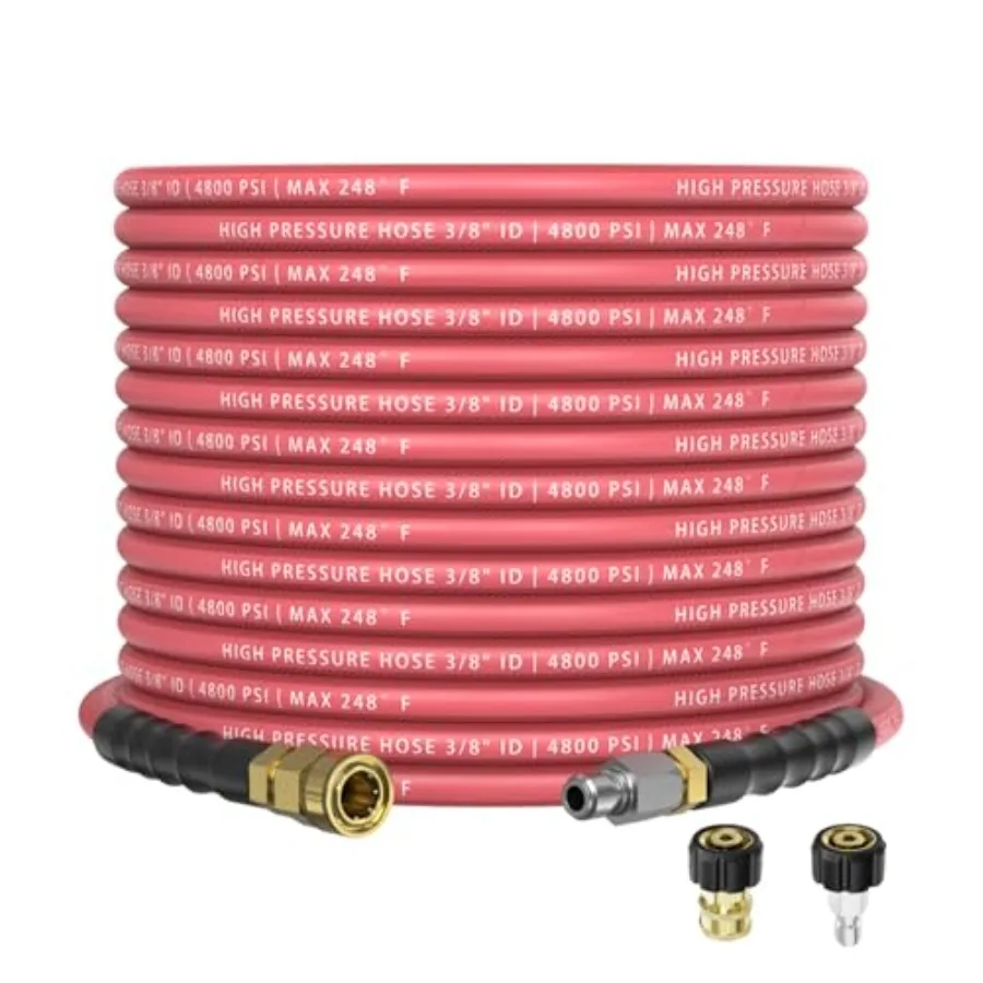 

3/8" 4800PSI Pressure Washer Hose 50FT with 360° Swivel Quick Connect Flexible and Kink Resistant Steel Wire Braided and Durabl