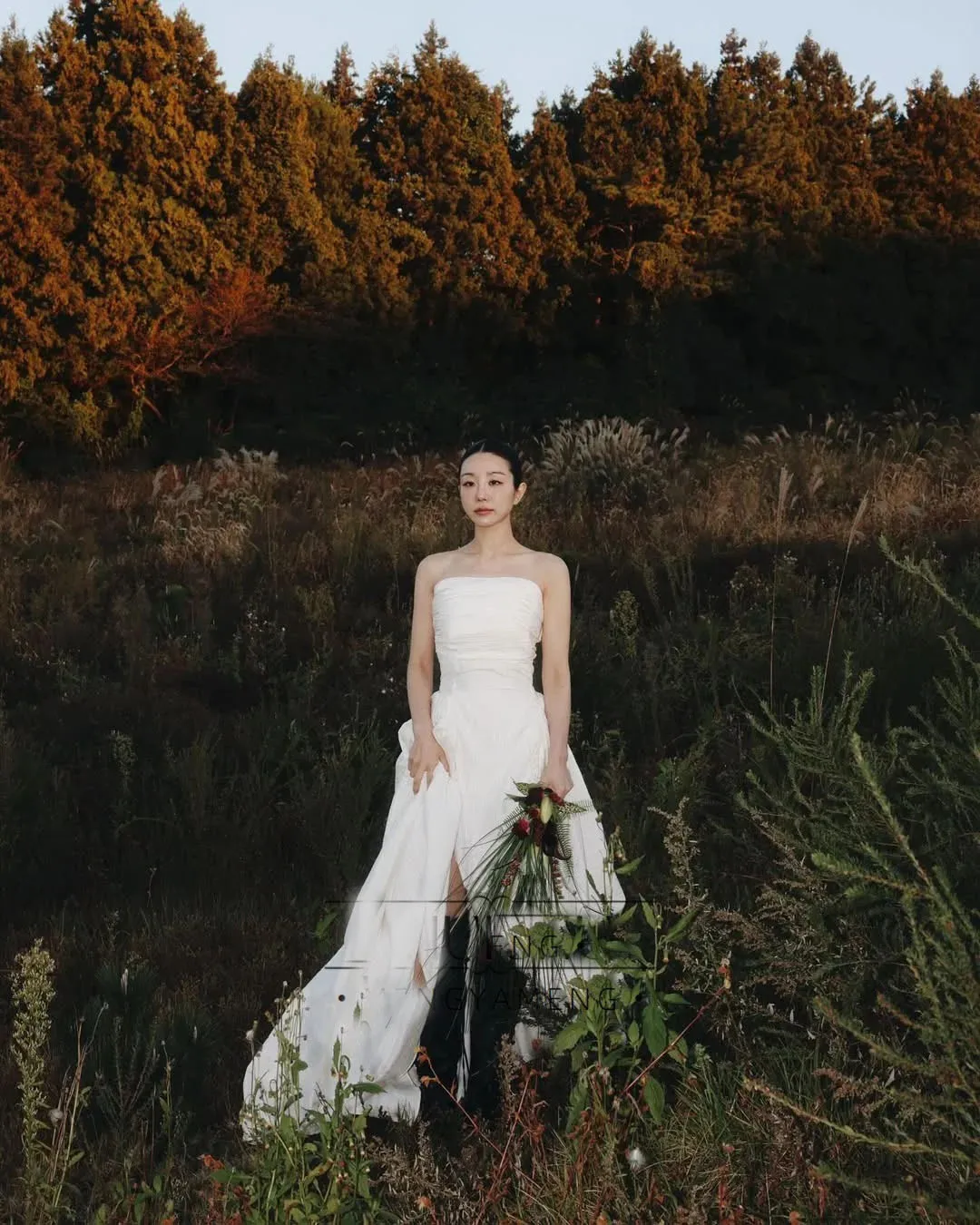 

ML Taffeta Korean Wedding Dresses Strapless Photo Shoot Gown Customized Bride's Dresses Self-Wedding Dresses with Train