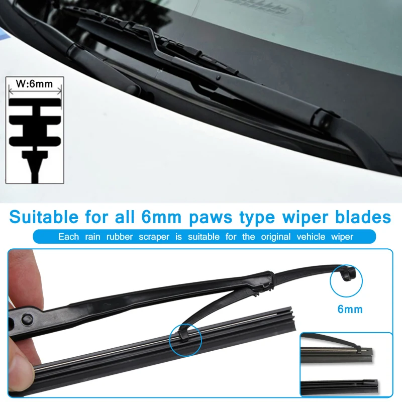 Tira para limpador de para-brisas, acessório automotivo feito em borracha macia para refil de para-brisas, tiras de 14, 16, 17, 18, 19, 20, 21, 22 e 24 polegadas, 26 e 6mm