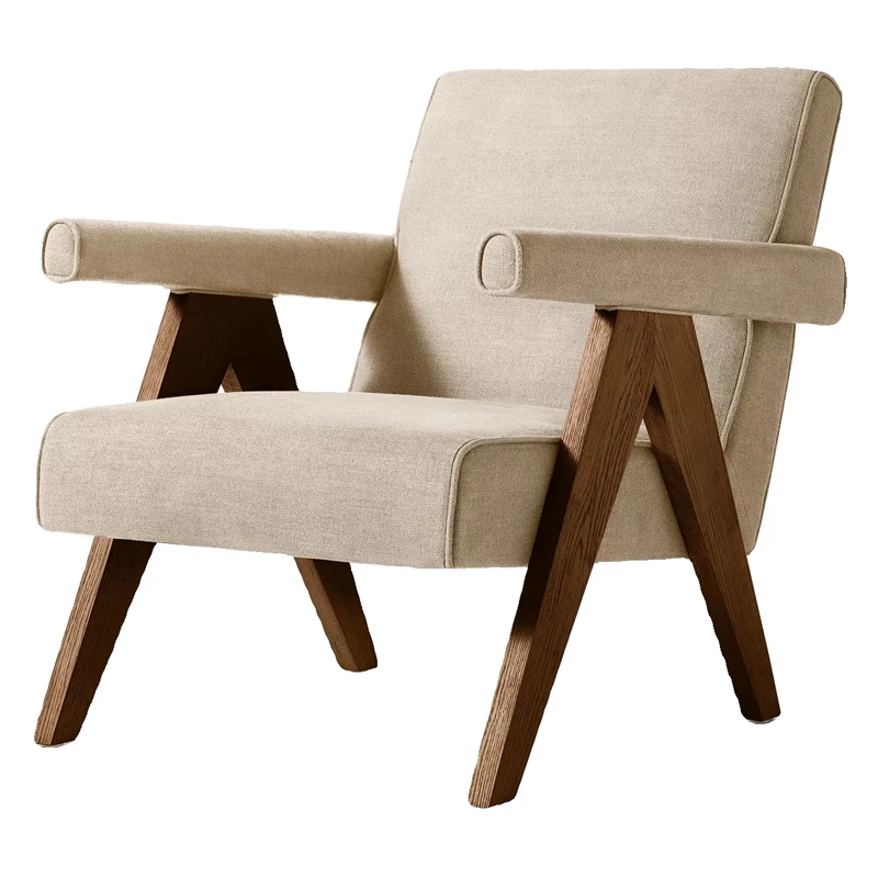 

RH American Country Solid Wood Simple White Oak Dining Chair Wabi-Sabi Retro Single Leisure Chair Soft Bag Sofa Chair Custom