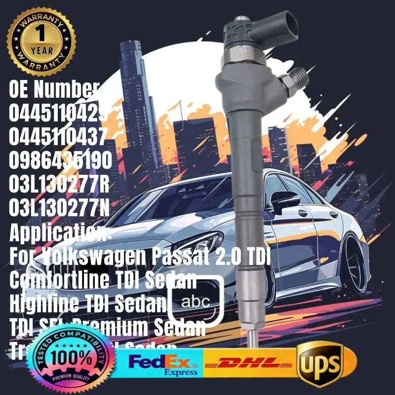 

0445110429 0445110437 03L130277R 03L130277N 0986435190 Common Rail Fuel Injector for Volkswagen Passat 2.0 TDI Diesel Engine