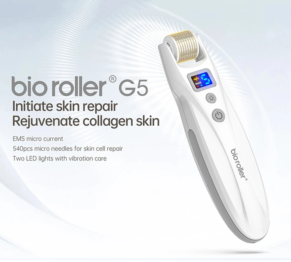 Bio roller G5 540 Titanium Microneedling With LED Lights And EMS Derma Roller for Hair Growth & Skin Care Micro Needling Roller