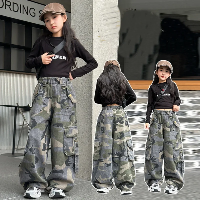 Spring Autumn Children Tactical Camouflage Hunting Cargo Pants for Boy Girl Sweatpants Unisex Kids Loose Casual Street Trousers
