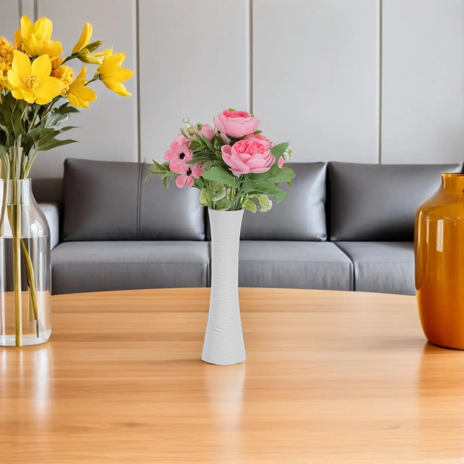 Modern Ceramic Ribbed Cone Vase Large Opening Decorative Tall Flower Vase for Pampas Grass Dried Fresh Floral Arrangements Home view 6