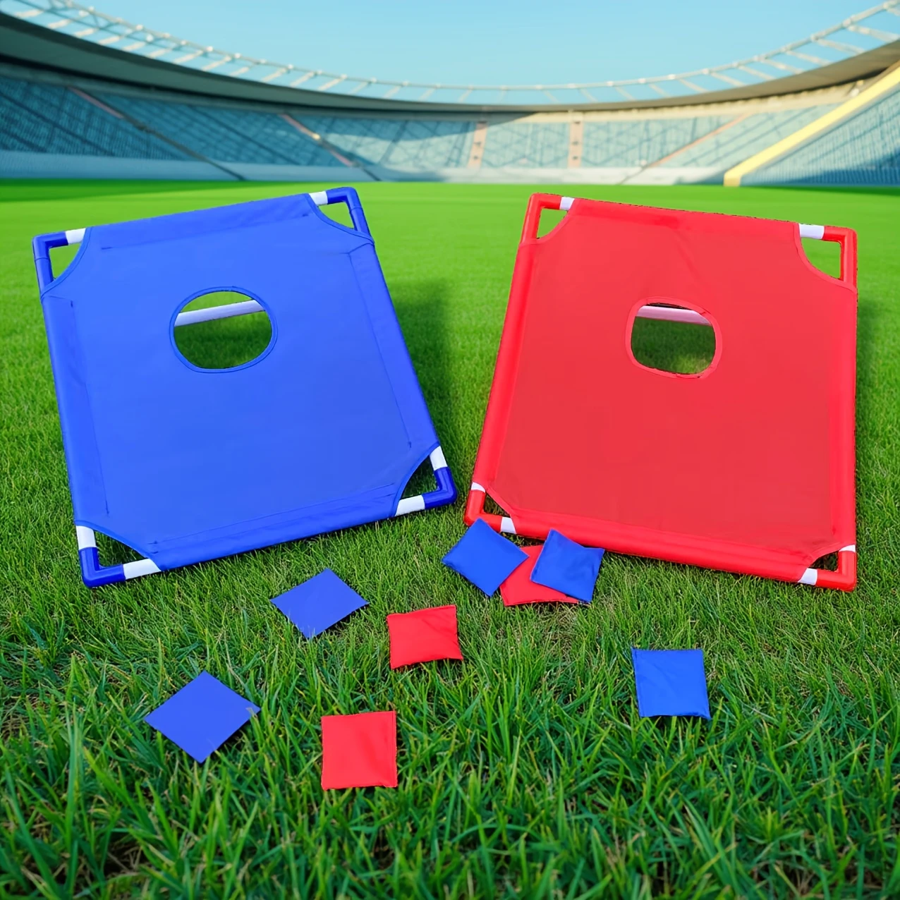 Ensemble de jeu de Cornhole 7 pièces/ensembles, planche de jeu portable avec sacs de céréales pour l'extérieur, la pelouse, la cour, la plage, les fêtes de famille et les jeux sportifs, avec sacs de céréales