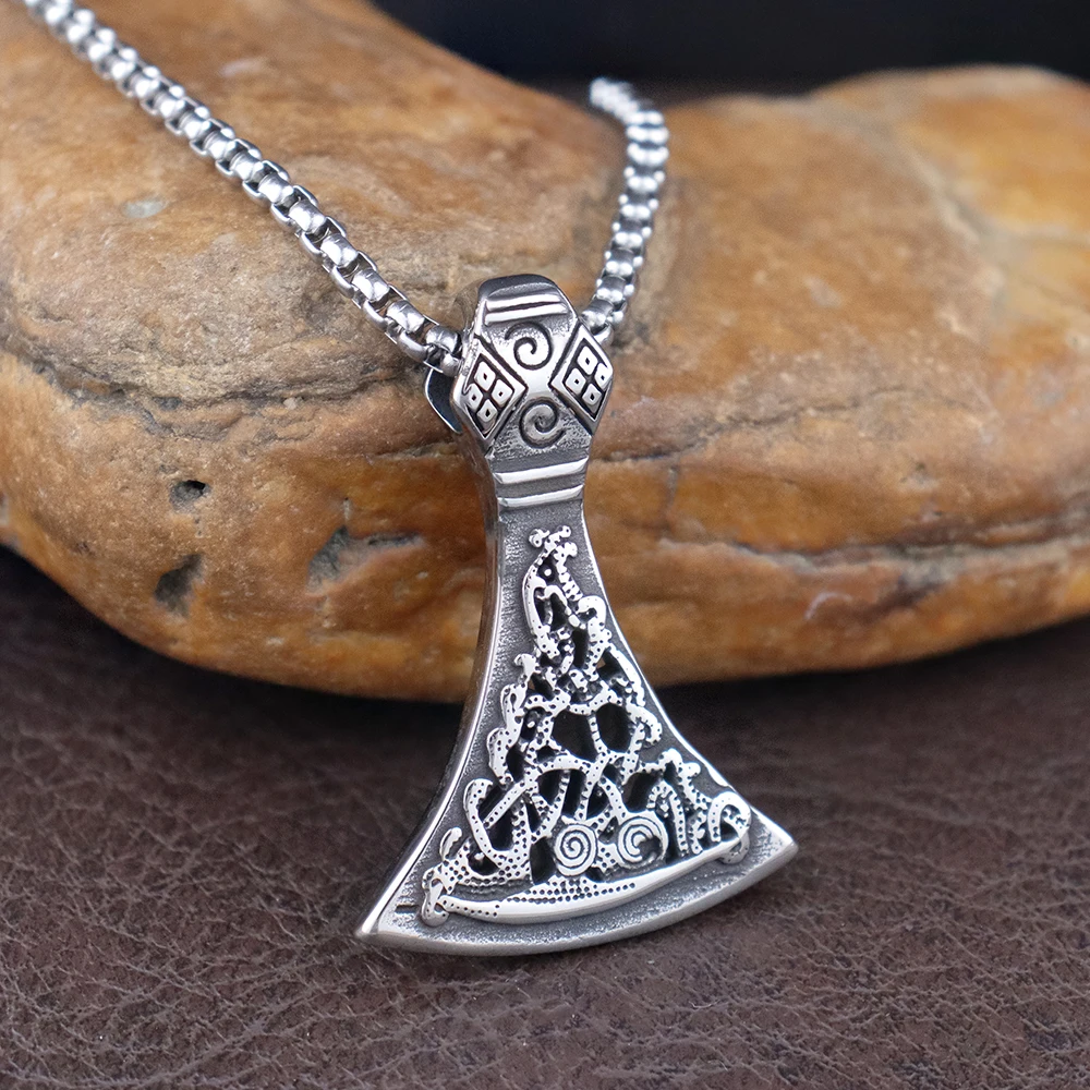 Unique Design Viking Axe Pendant Stainless Steel Vintage Nordic Thor's Axe Necklaces Men's Gift Scandinavian Jewelry Accessories