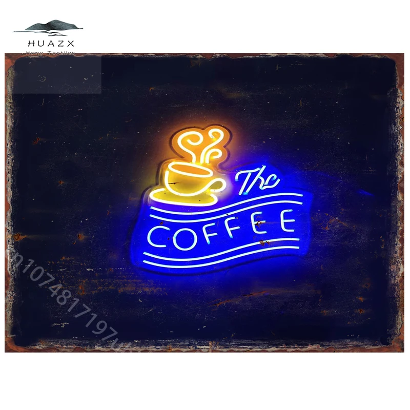 Coffee Neon Metal Tin Signs Vintage Posters Kitchen Living Room Wall Art Decoration Bedroom Office Cafe Plaques Home Accessories