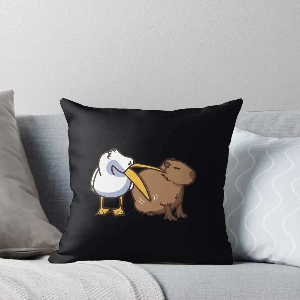 pelican tries to eat capybara \t \t Throw Pillow Christmas Pillows Pillow Cases Decorative pillow