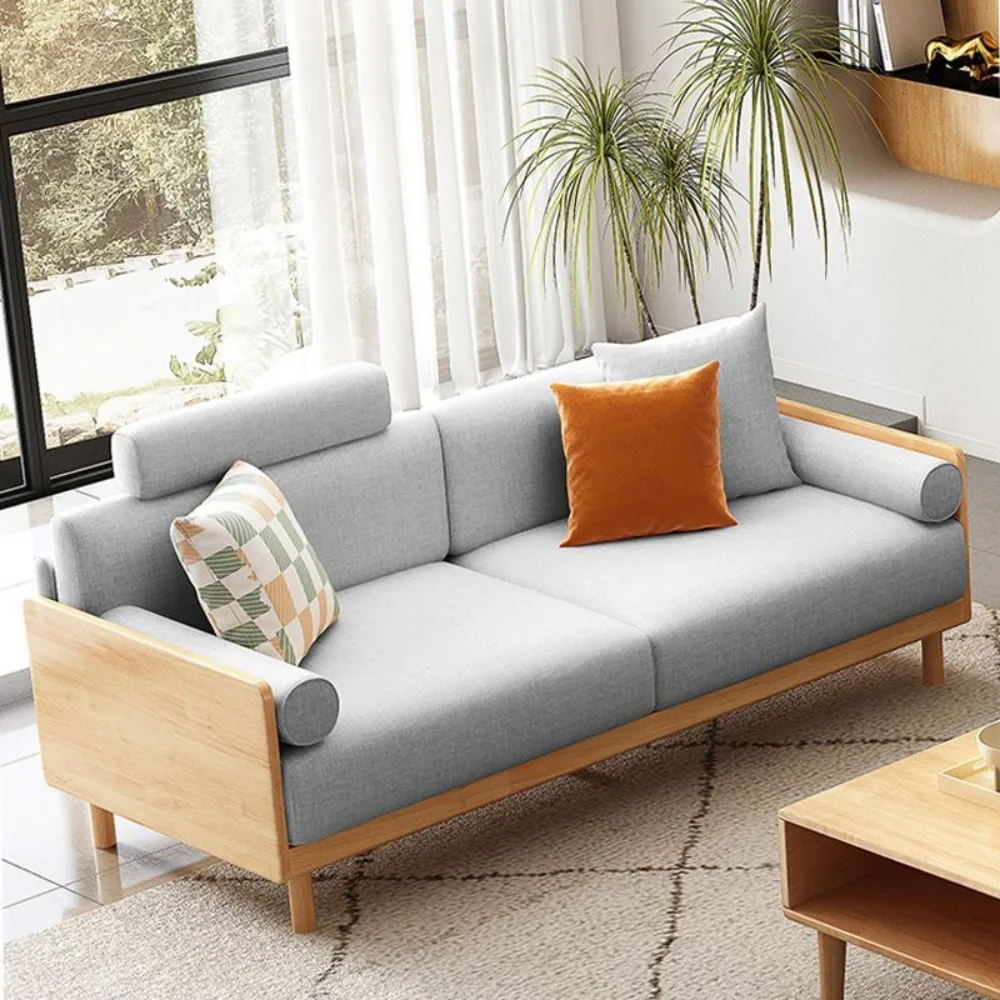 Japanese style solid wood sofa, modern small living room, household fabric sofa, two person three person sofa, coffee table comb