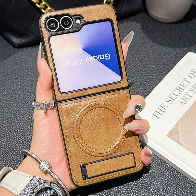 

High quality PU Leather Case For Samsung Galaxy Z Flip7 Flip 7 Magnetic Stand Holder Business Magnets Magsafe Shell
