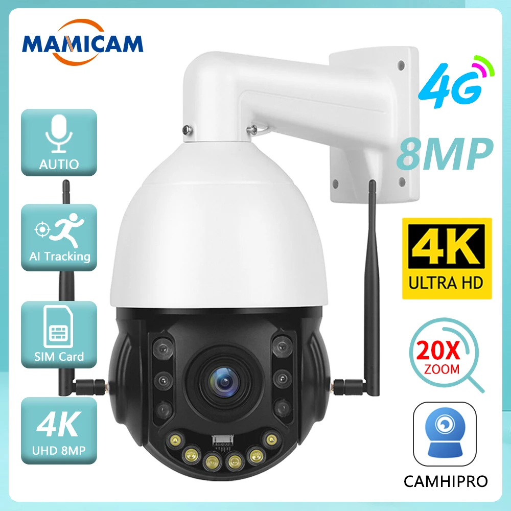 

4K 8MP WIFI Surveillance Camera 4G SIM Card Outdoor PTZ CCTV Security Cameras 30X Zoom Speed Dome Auto Tracking IR 150M