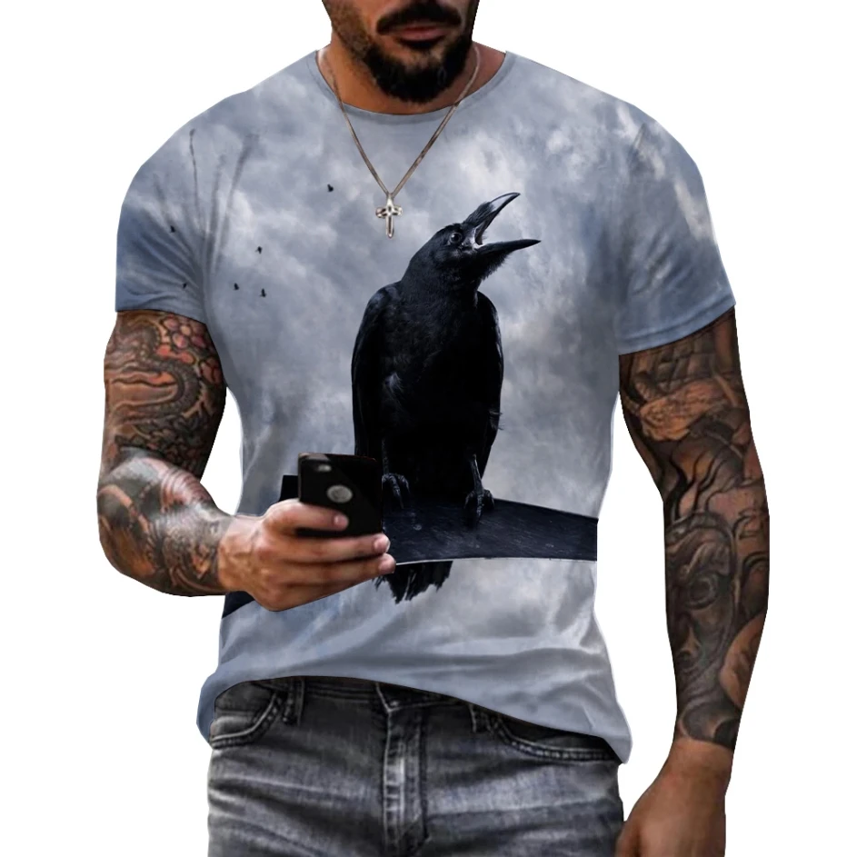 Crow Raven Bird Giraffe 3D Print Summer Men\'s O-Neck T-shirt Casual Short Sleeve Oversized Tee Tops Fashion T Shirts Men Clothes