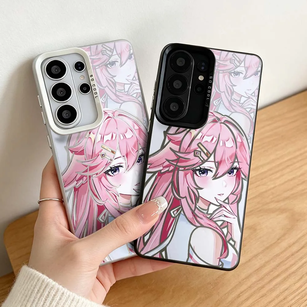 Yae Miko Anime For Samsung Galaxy S26 S25 S24 S23 S22 S21 S20 Plus Edge Ultra FE Colored Silver Phone Case Cover