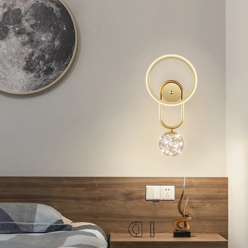 Nordic Luxury LED Master Bedroom Reading Wall Lamp Lights For Bedside Corridor Creative Background Lighting Decor Aisle Sconces