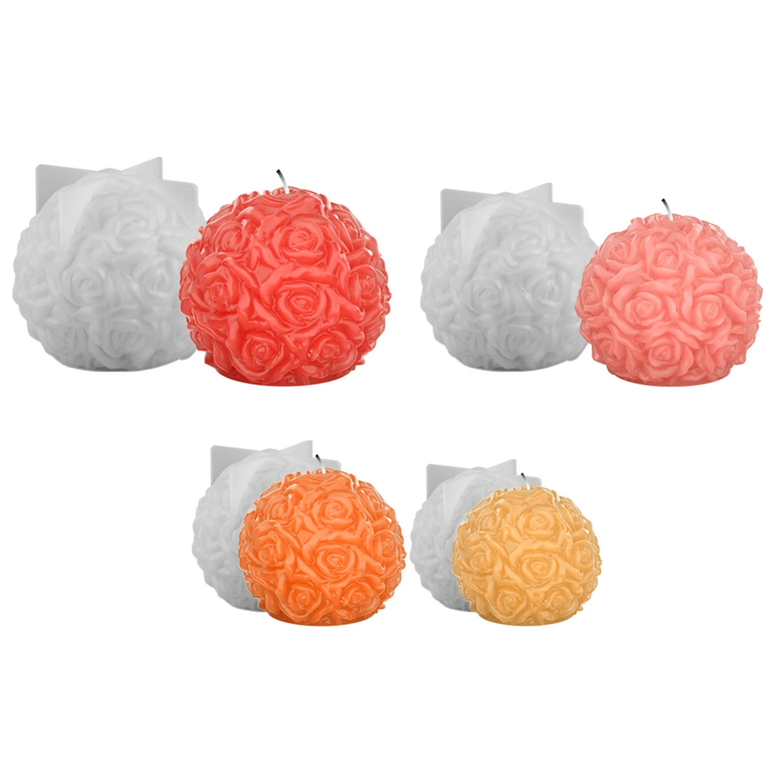 3D Rose Flowers Ball Candle Mold Handmade Resin Casting Candle Mold Gift for Thanksgiving Christmas Mother's Day wzpi