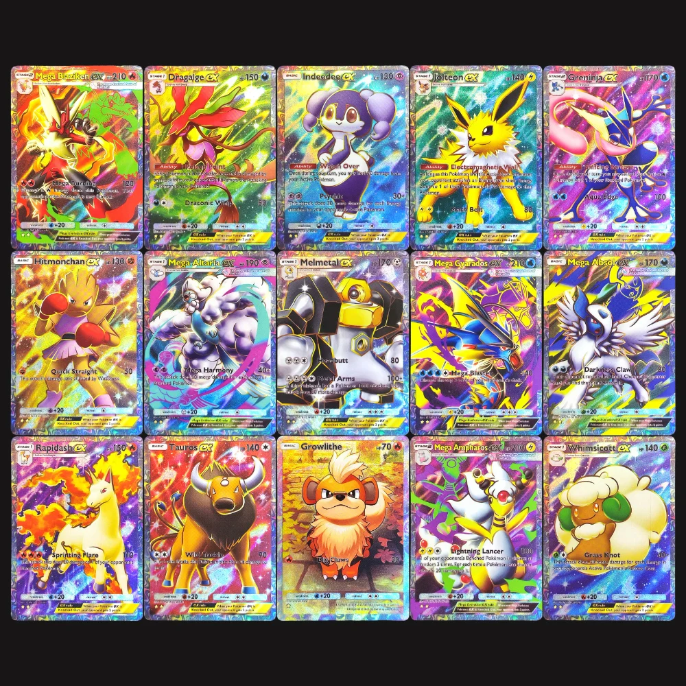 15 Stück DIY Pokemon TCG Taschenkarten B1 Mega Rising Gyarados Blaziken Tauros Growlithe Jolteon Greninja EX Super Rare APP Spielkarten