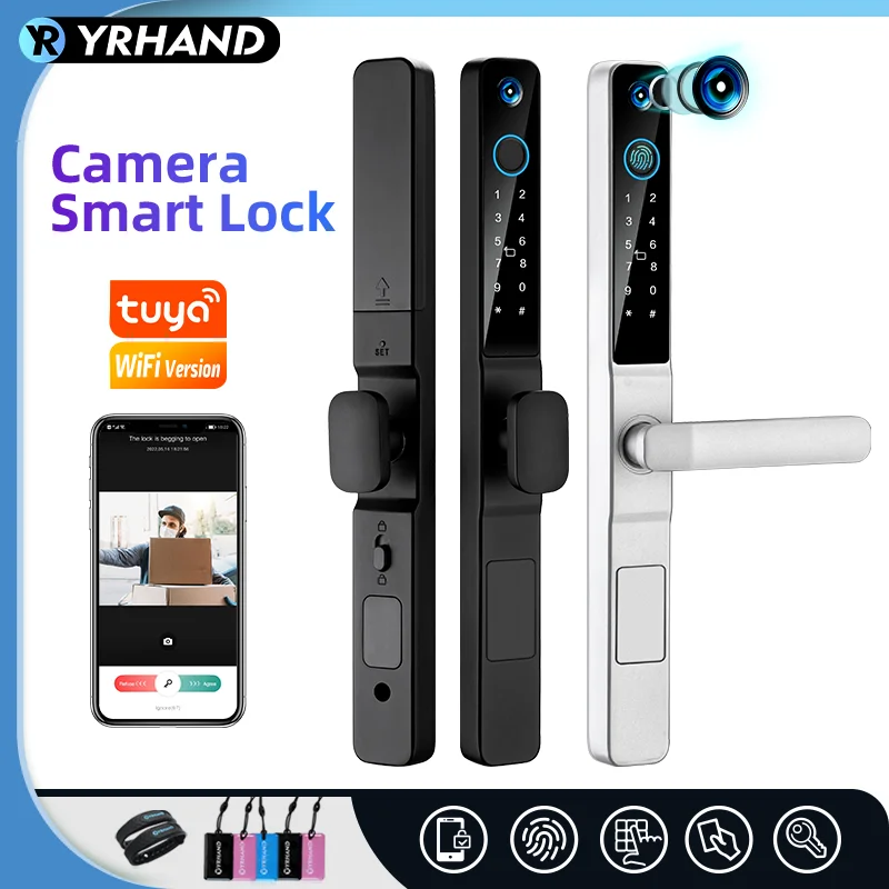 YRHAND IP66 Keyless Cat\'s Eye Waterproof Peephole Outdoor Aluminum Sliding Door Lock Digital Password Tuya Wifi Smart Lock