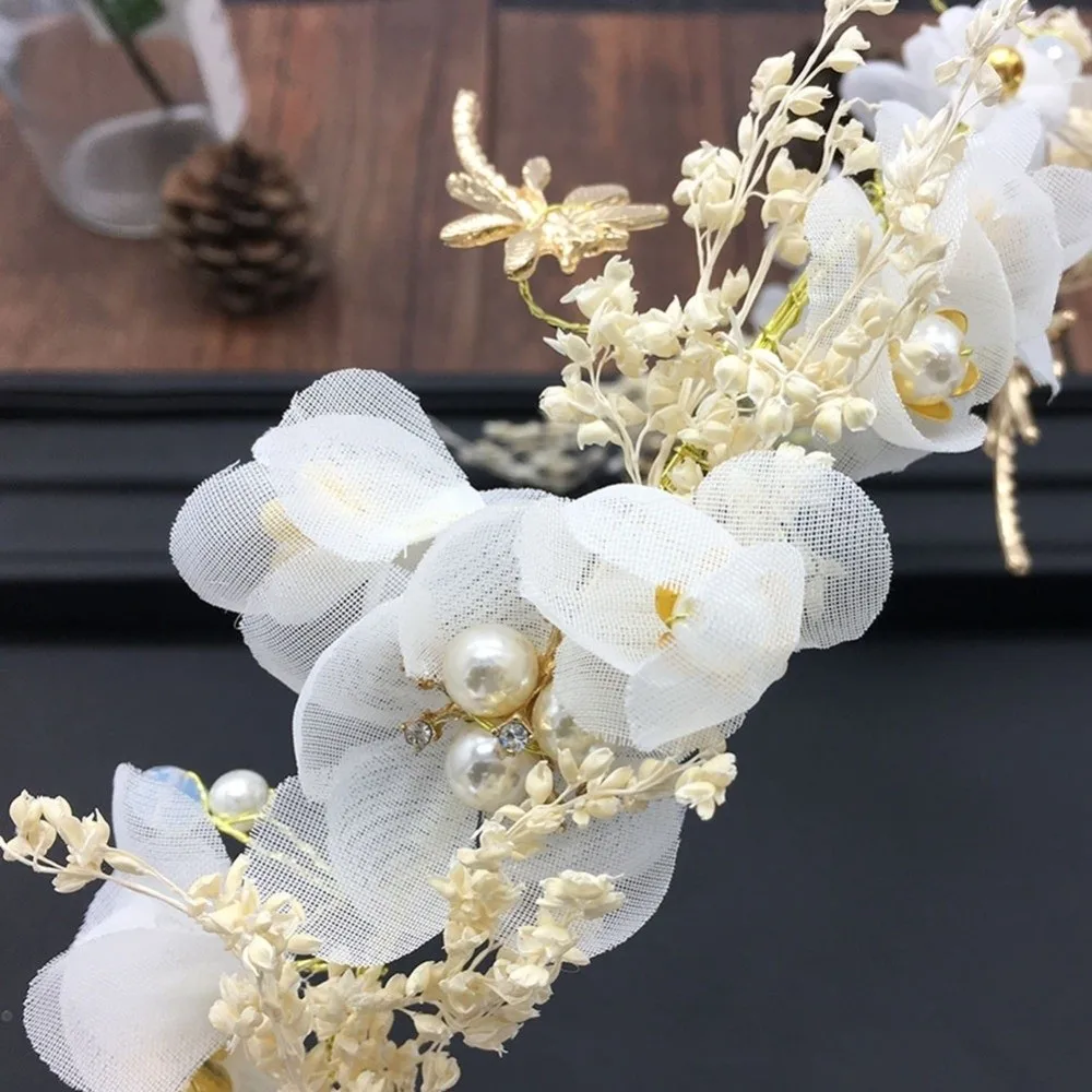 Hair Hoop White Bride Headdress Forest Pearl Photography Headband Flower Branch Wedding Hair Accessories Women