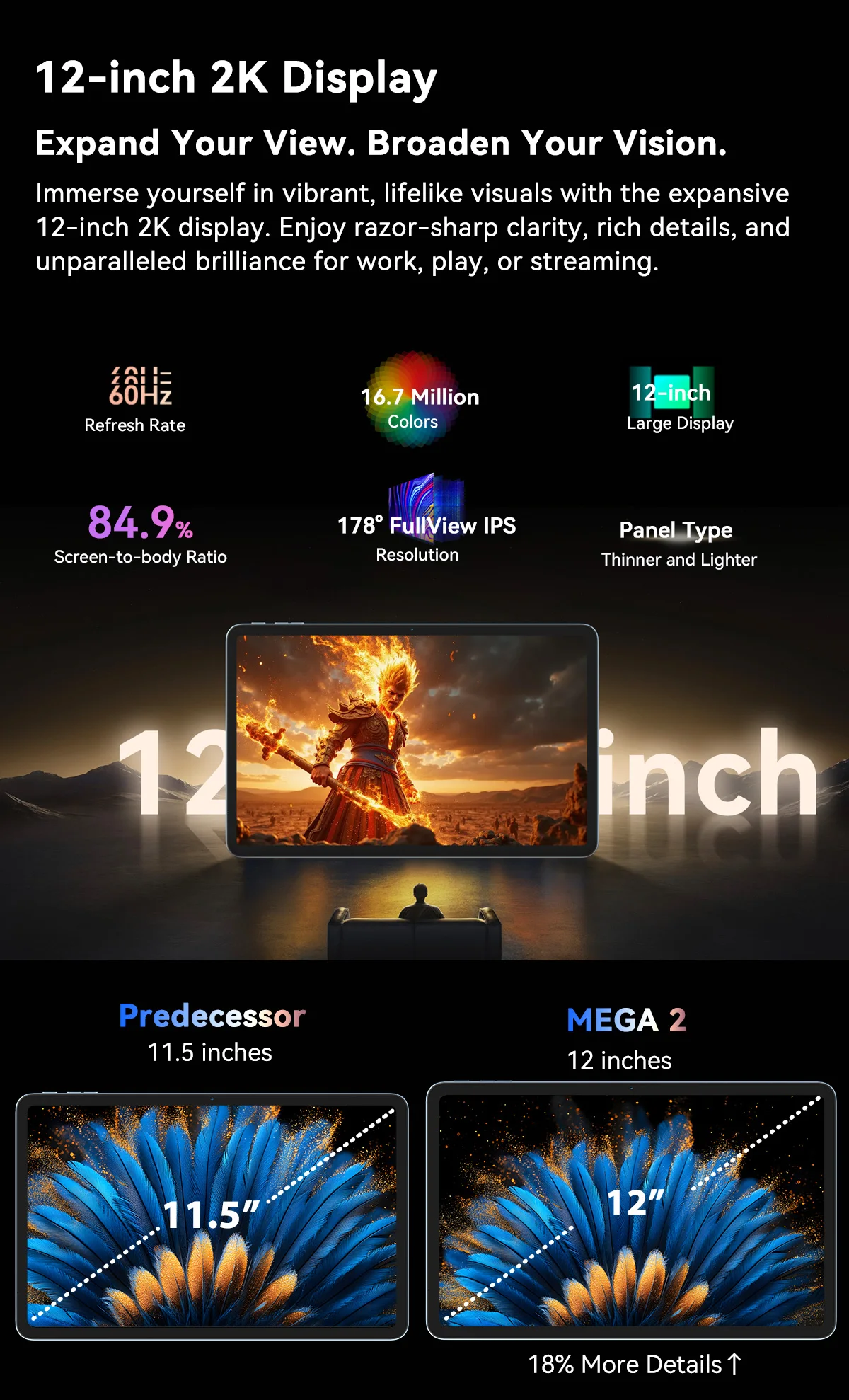 Blackview MEGA 2 Tablet PC Set With Keyboard Mouse Stylus 12'' 2K Display 12GB+24GB RAM 256GB ROM Android 15 Tablet 9000mAh
