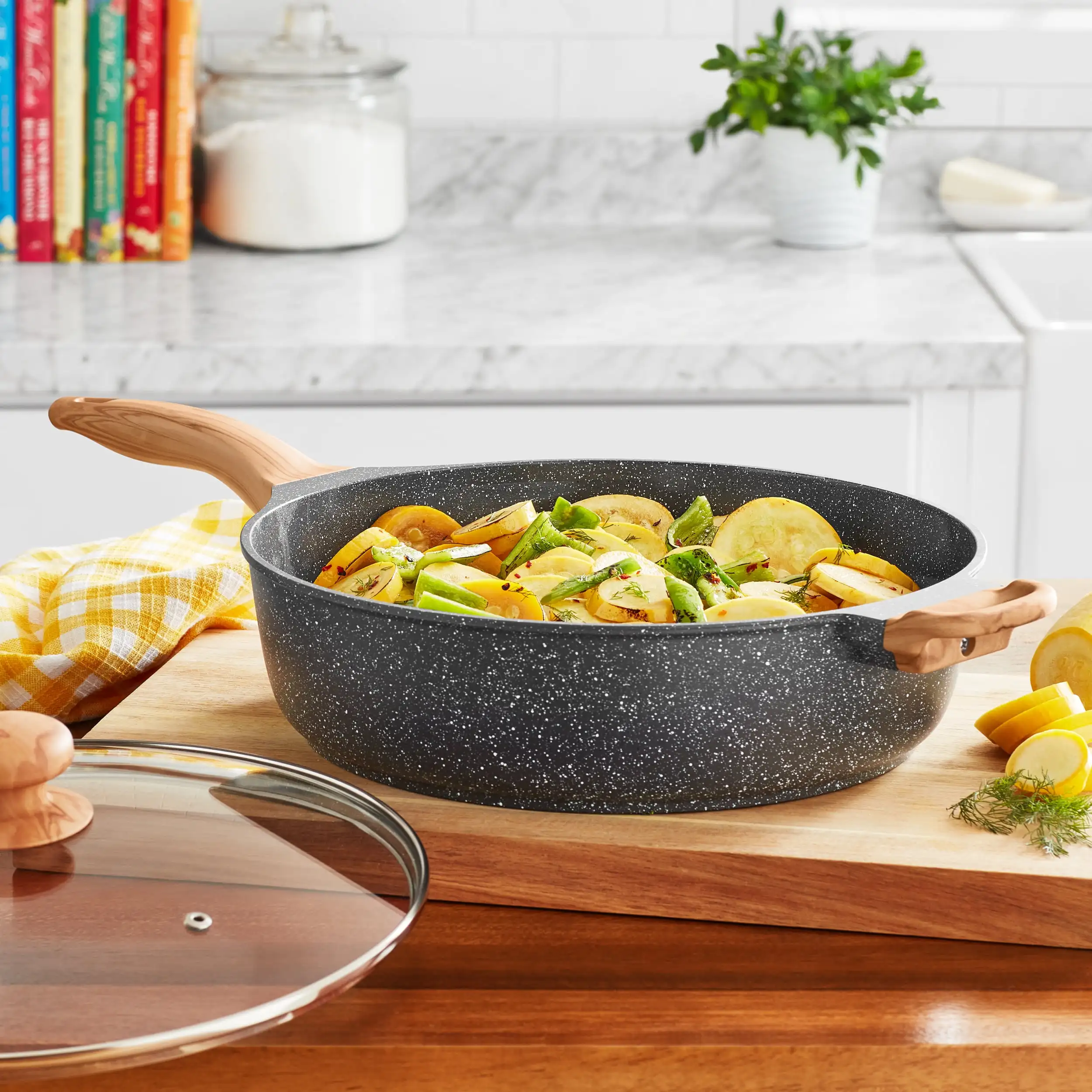 

6-Quart Cast Aluminum Jumbo Cooker Saute Pan, Charcoal Speckle