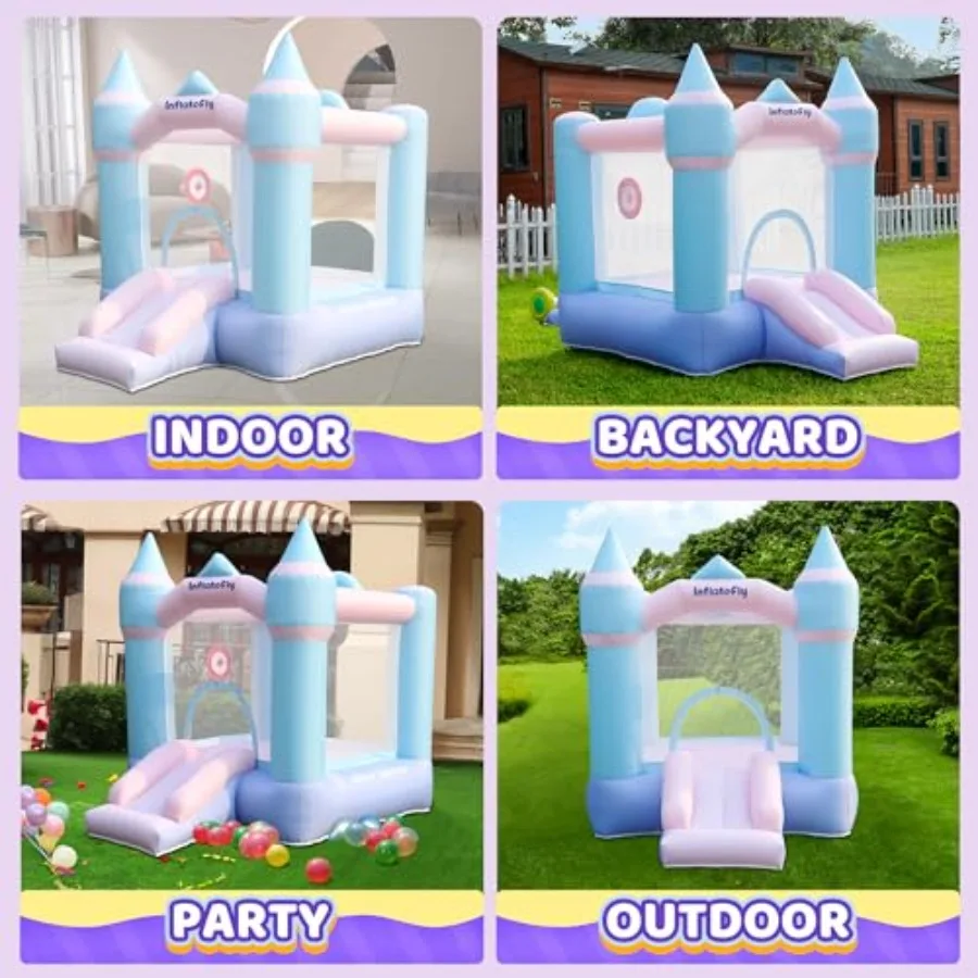 Bounce House with Slide for Toddlers Bouncer Inflatable Bouncy Castle with Blower Basketball Hoop for Backyard Wedding Cute and