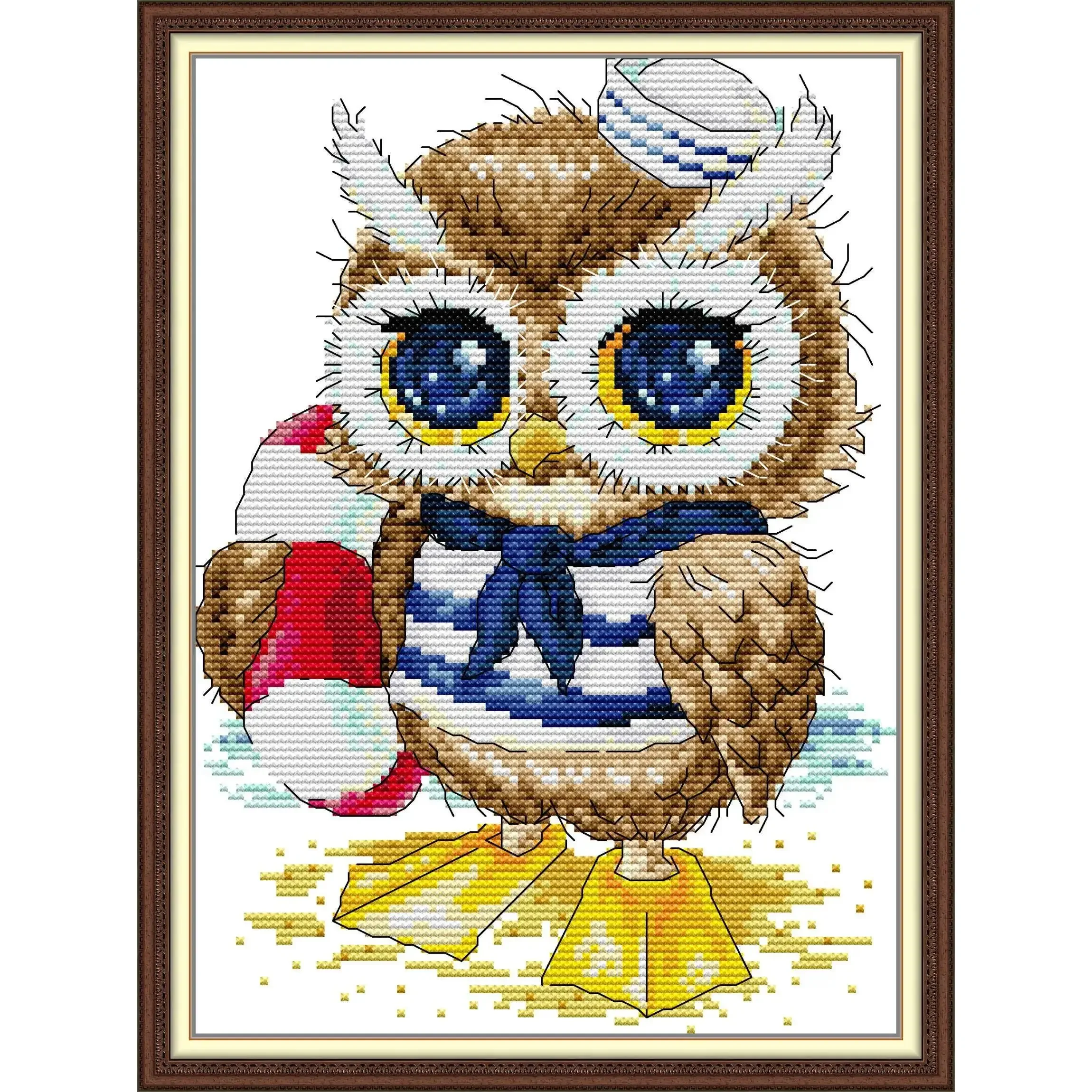 

Joy Sunday-Pre-printed Cross Stitch Kit, DIY Easy Pattern, Aida 14, 11CT Stamped Fabric Embroidery Set, Learn to Swim Owl